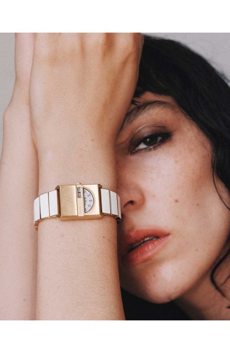 BREDA Pulse Tandem Stainless Steel Bracelet Watch, 26mm, Alternate, color, White