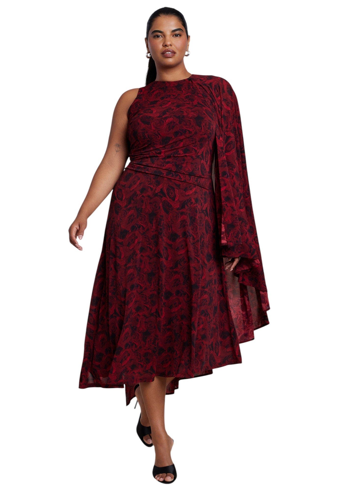 ELOQUII Asymmetric Cape Midi Dress (Women) | Nordstrom