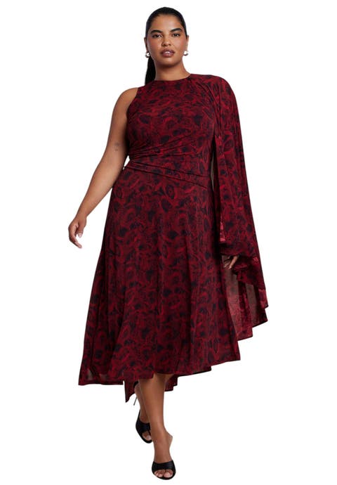 Asymmetric Cape Midi Dress (plus)