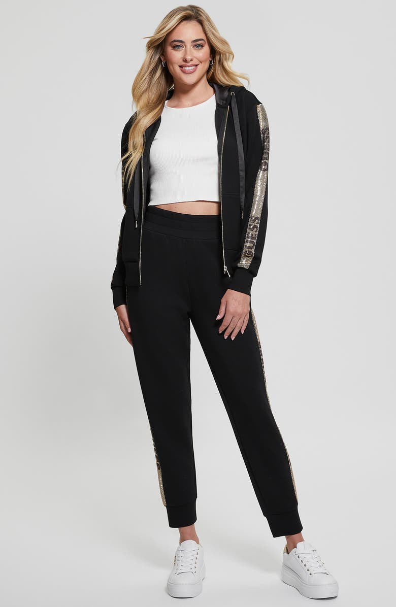 GUESS Studs Logo Zip Hoodie, Alternate, color, 