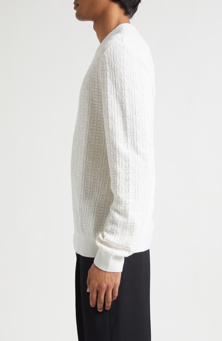 Balmain Monogram Jacquard Merino Wool Blend Sweater, Alternate, color, 0Ka Natural