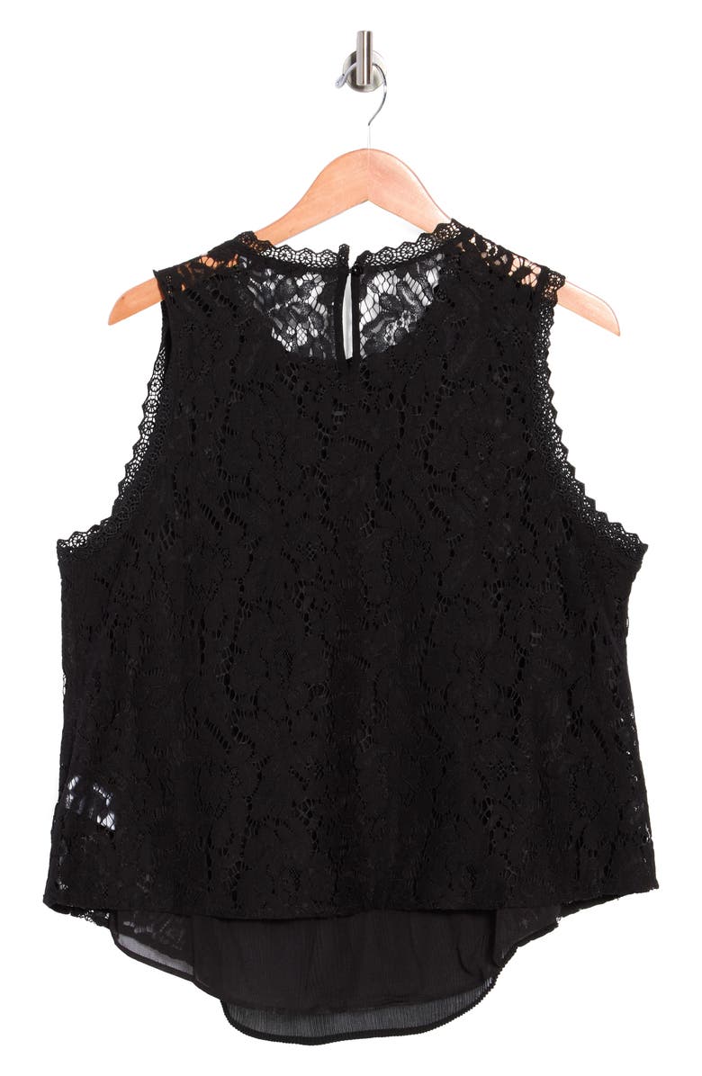 Ellen Tracy Mixed Media Sleeveless Top, Alternate, color, Black