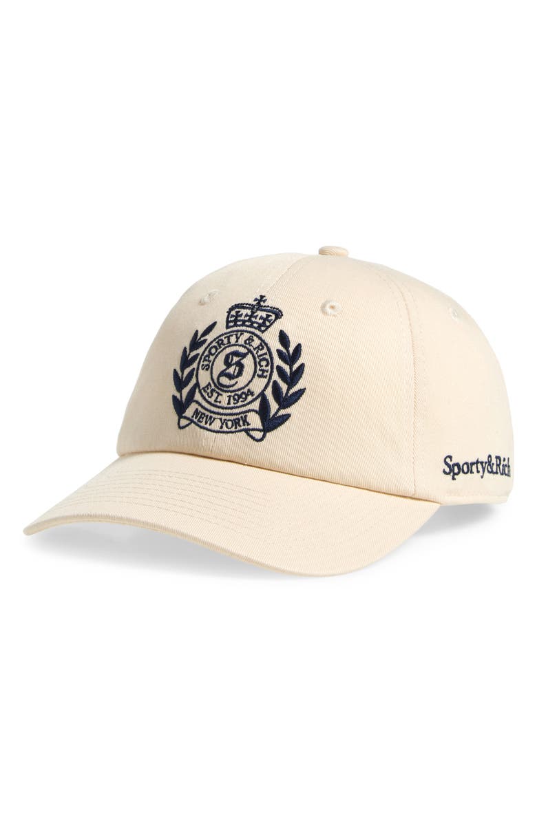 Sporty & Rich Logo Crest Embroidered Baseball Cap, Main, color, 
