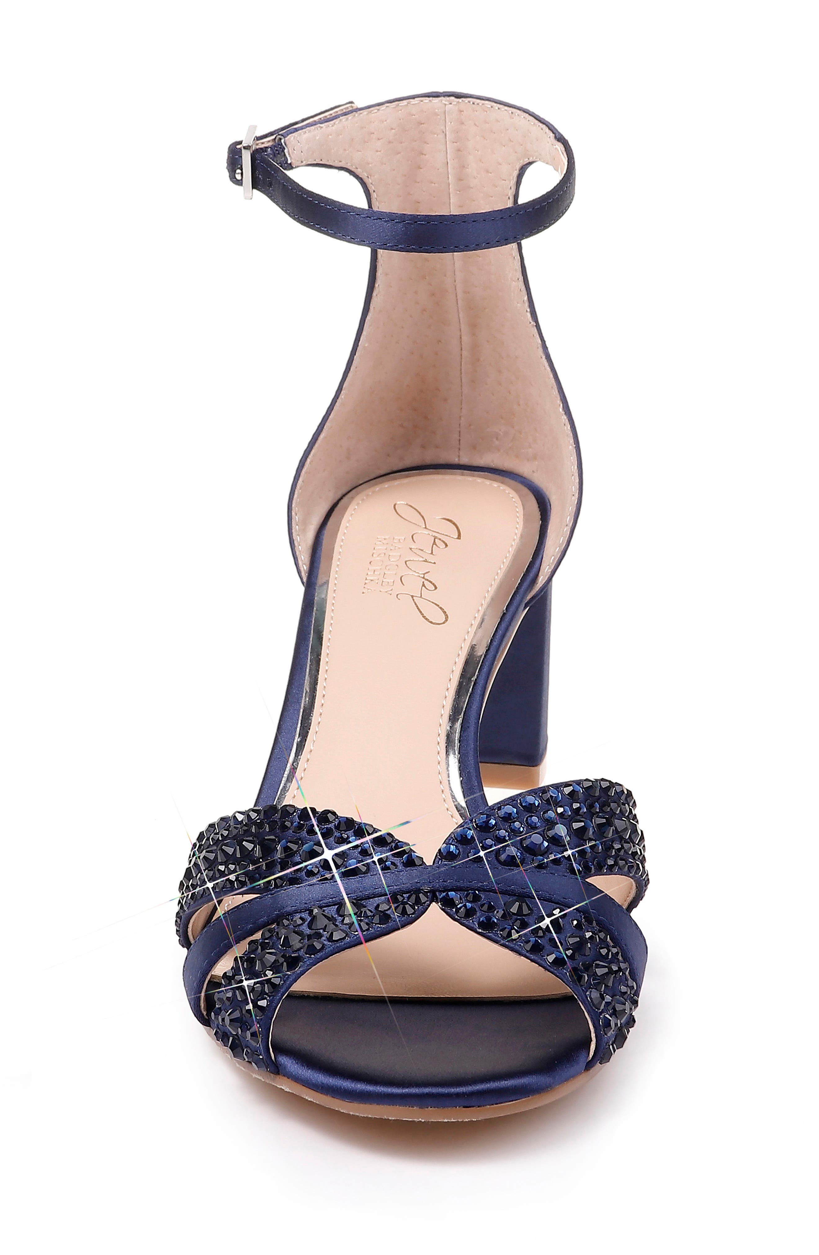Sequoia Crystal Embellished Ankle Strap Sandal, Alternate, color, NAVY SATIN