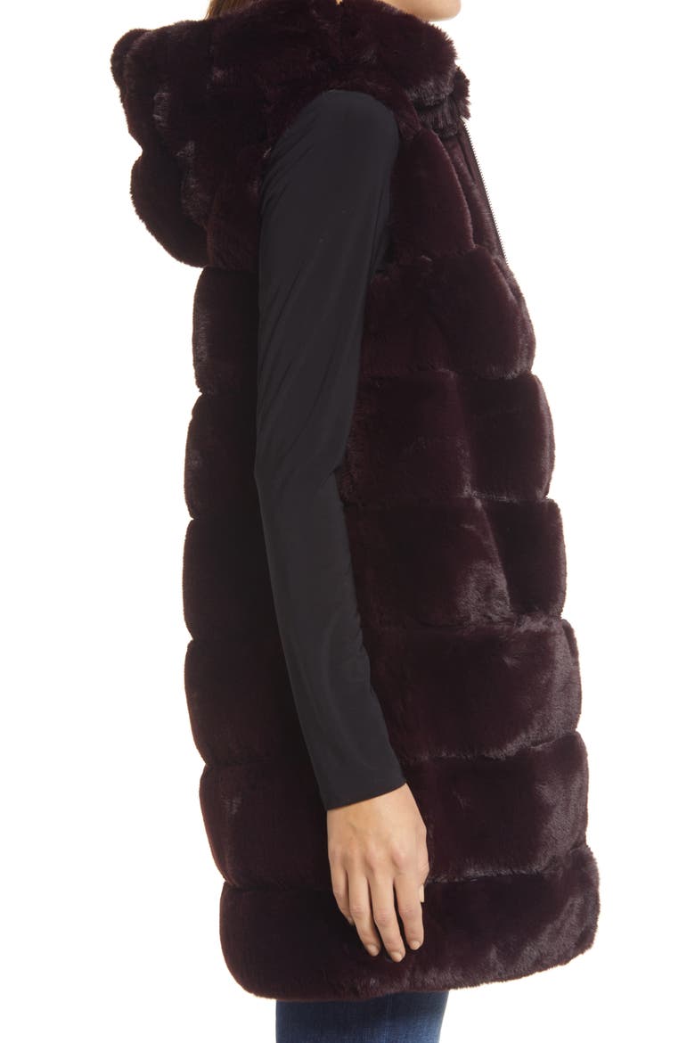 Grooved Faux Fur Hooded Vest, Alternate, color, BURGUNDY