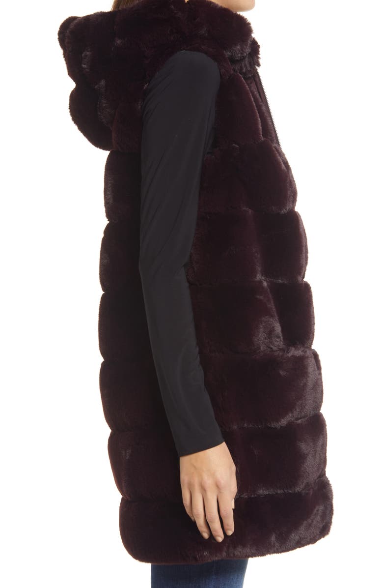 Via Spiga Grooved Faux Fur Hooded Vest, Alternate, color, Burgundy