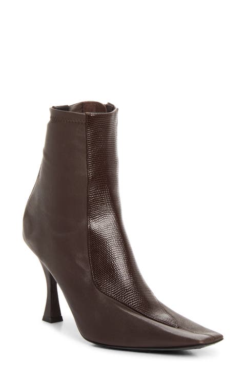Trap Square Toe Stretch Leather Bootie
