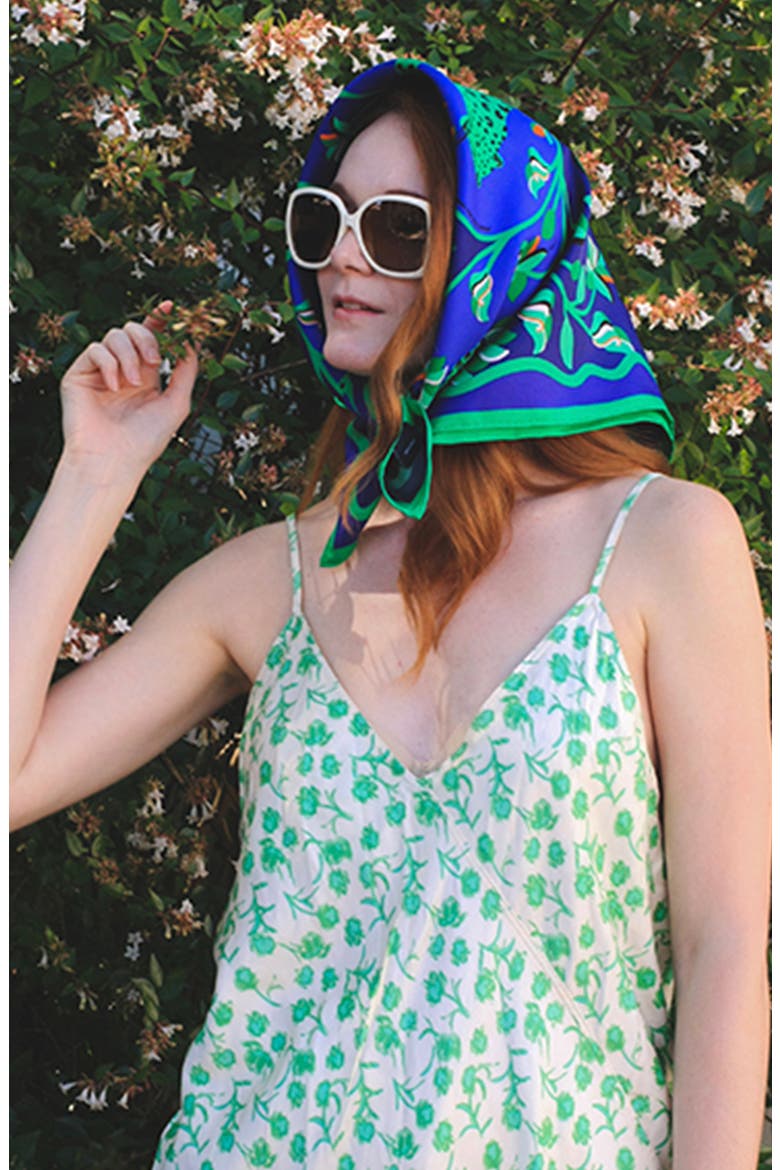 Double Sided Silk Scarf Of Leopards In The Verdant Wild - Large, Alternate, color, Green