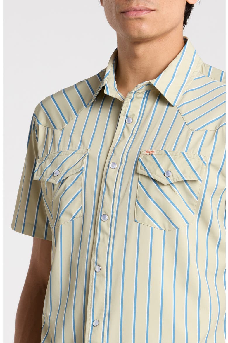 El Ranchero Stripe Short Sleeve Stretch Snap-Up Western Shirt, Alternate, color, TIDAL FOAM STRIPE