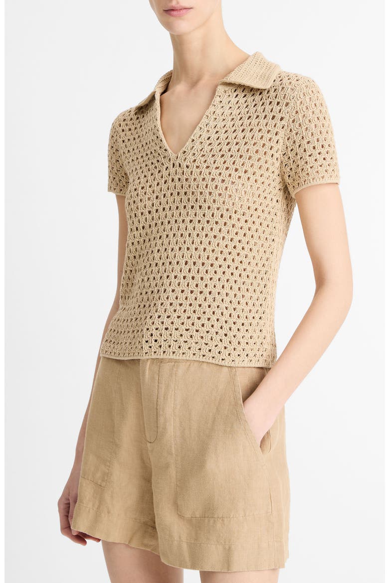 Open Stitch Cotton Johnny Collar Sweater, Alternate, color, PALE NUT