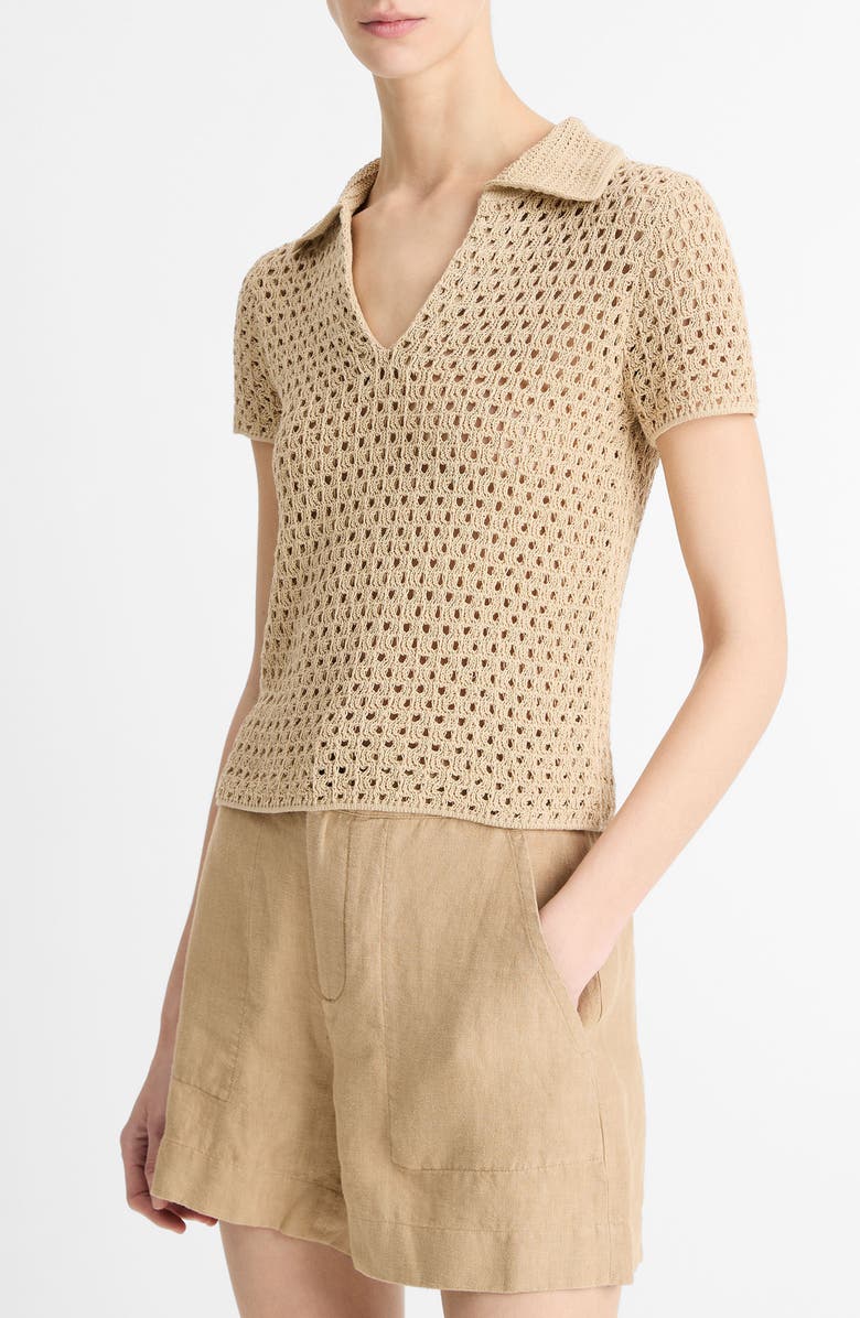 Vince Open Stitch Cotton Johnny Collar Sweater, Alternate, color, Pale Nut