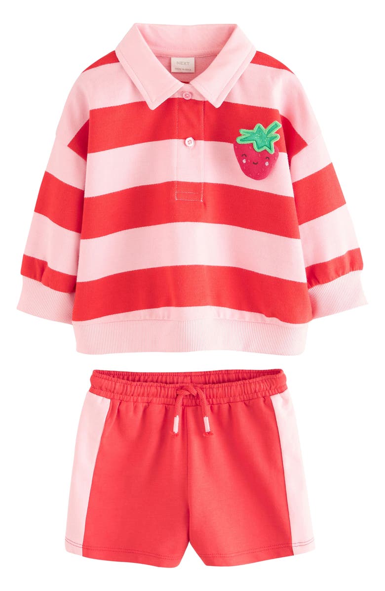 NEXT Kids' Strawberry Rugby Sweatshirt & Shorts Set, Main, color,