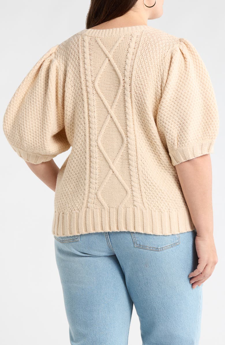 SUGARLIPS Puff Sleeve Cable Stitch Sweater, Alternate, color, Oatmeal