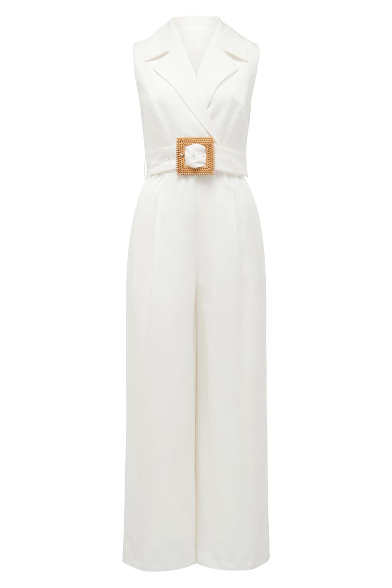 Belted Linen Blend Jumpsuit, Alternate, color, PORCELAIN