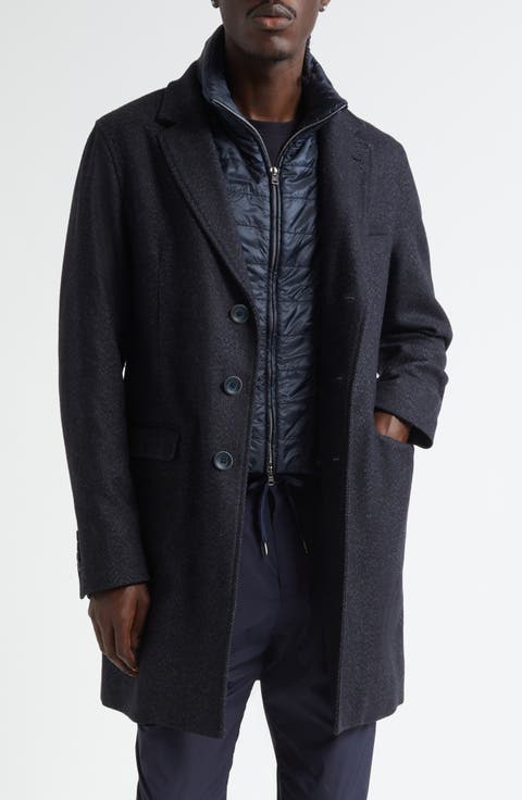 Wool Blend Herringbone Topcoat with Removable Insulated Bib