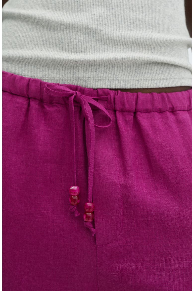 Elastic Waist Crop Straight Leg Linen Pants, Alternate, color, FUSCHIA
