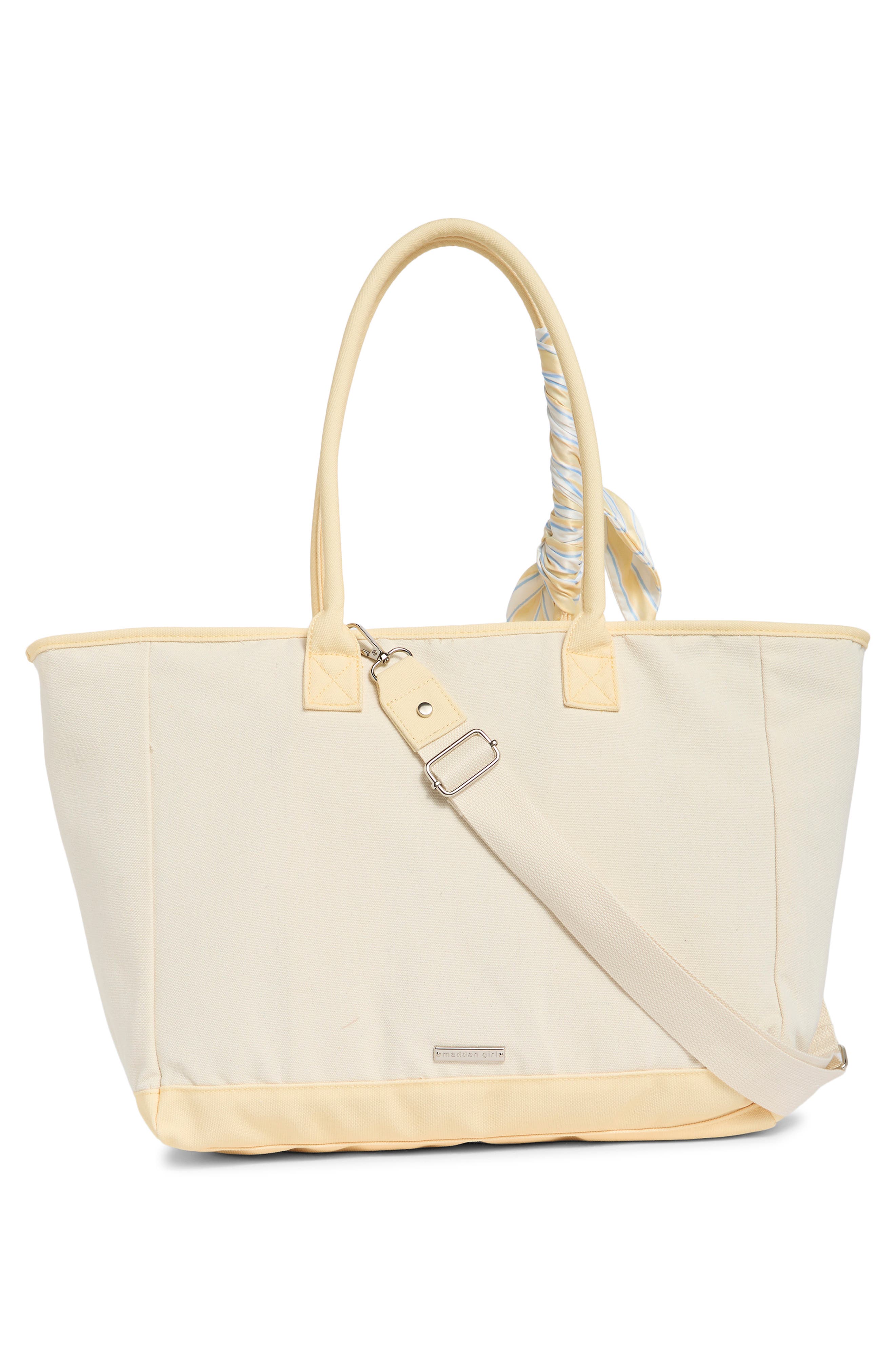Madden Girl Lemon Graphic Canvas Tote, Alternate, color, Natural/ Banana