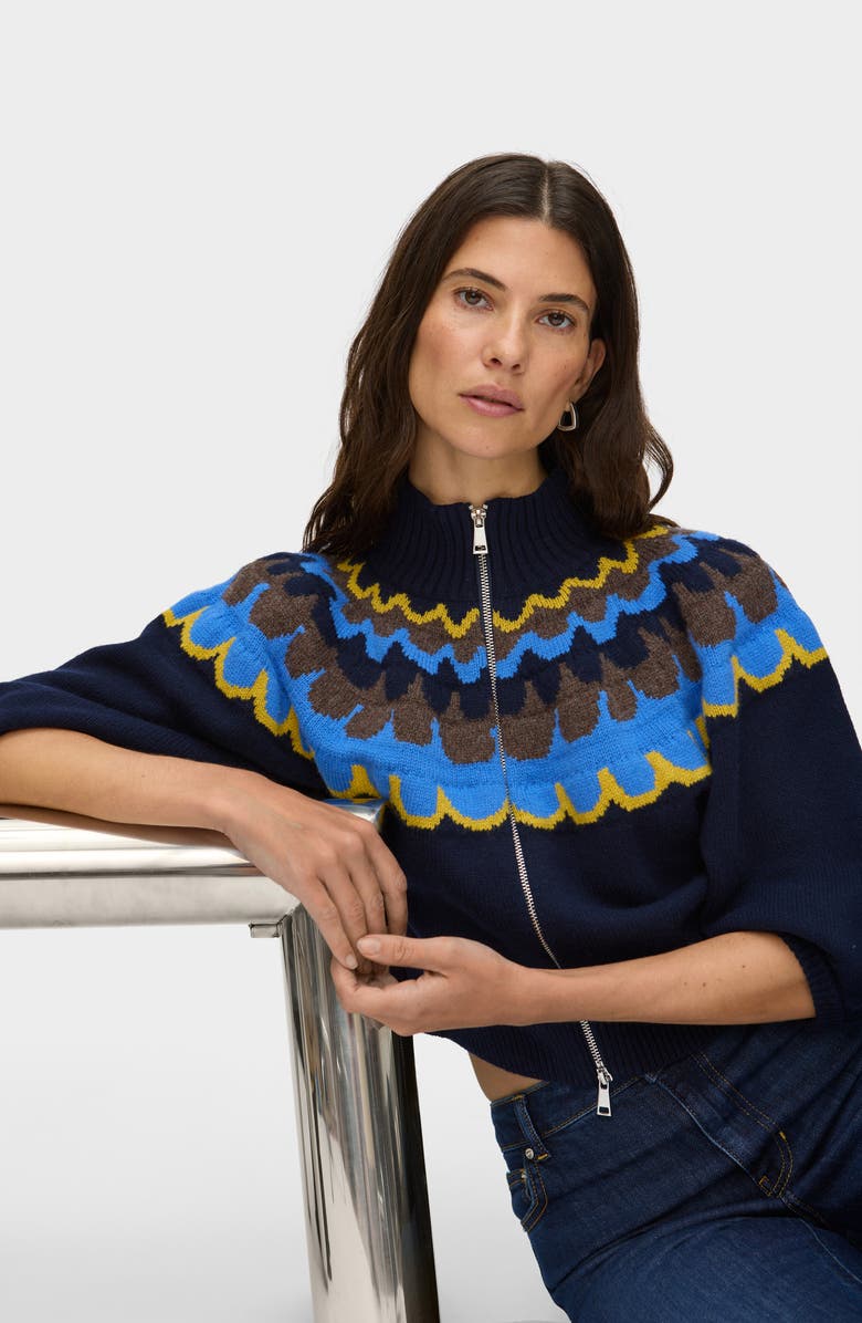 ALIGNE Nelly Fair Isle Zip Front Cardigan, Alternate, color, Blue Multi