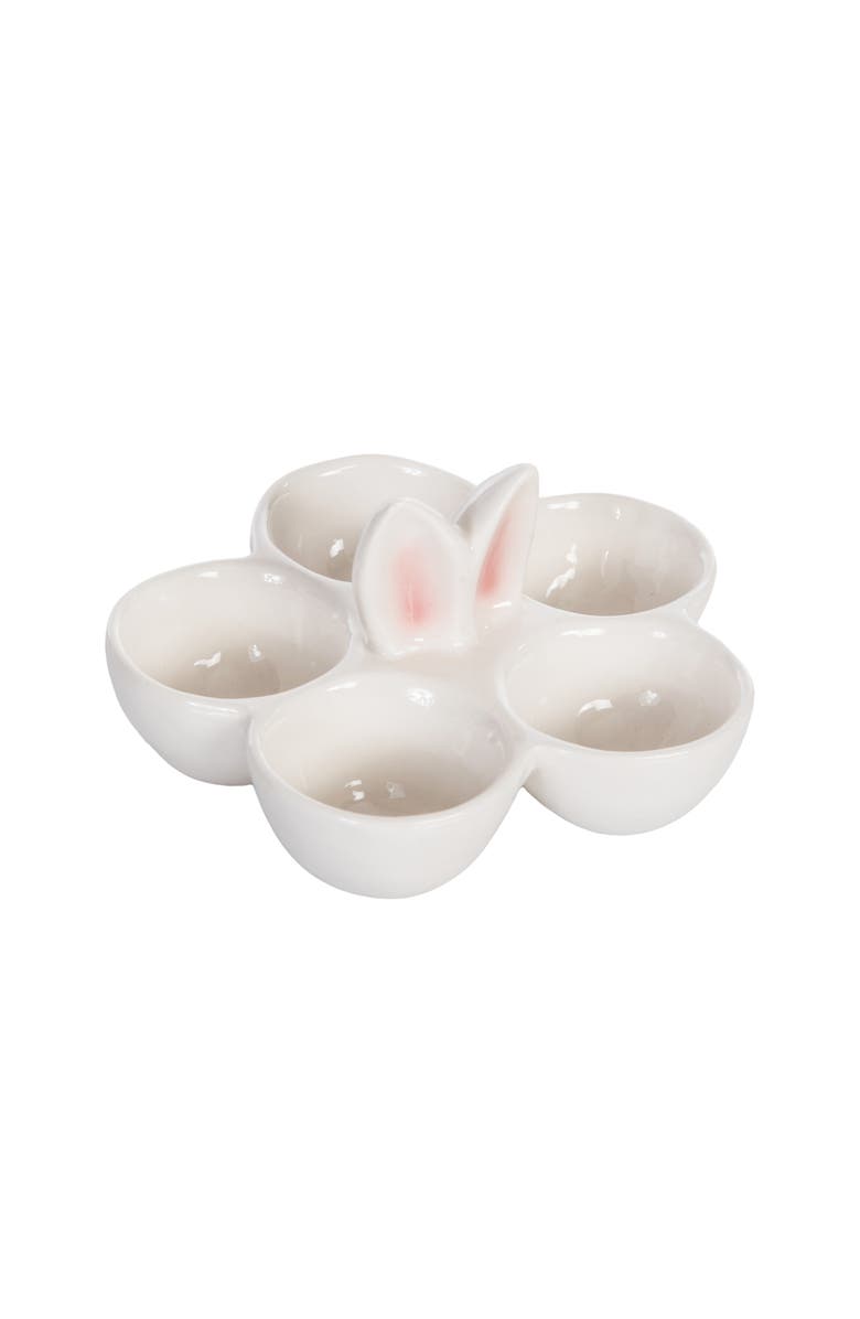 Gallerie II Easter Bunny Ears 5-Egg Sectional Stoneware Serving Platter 3" x 5.25", Alternate, color, White