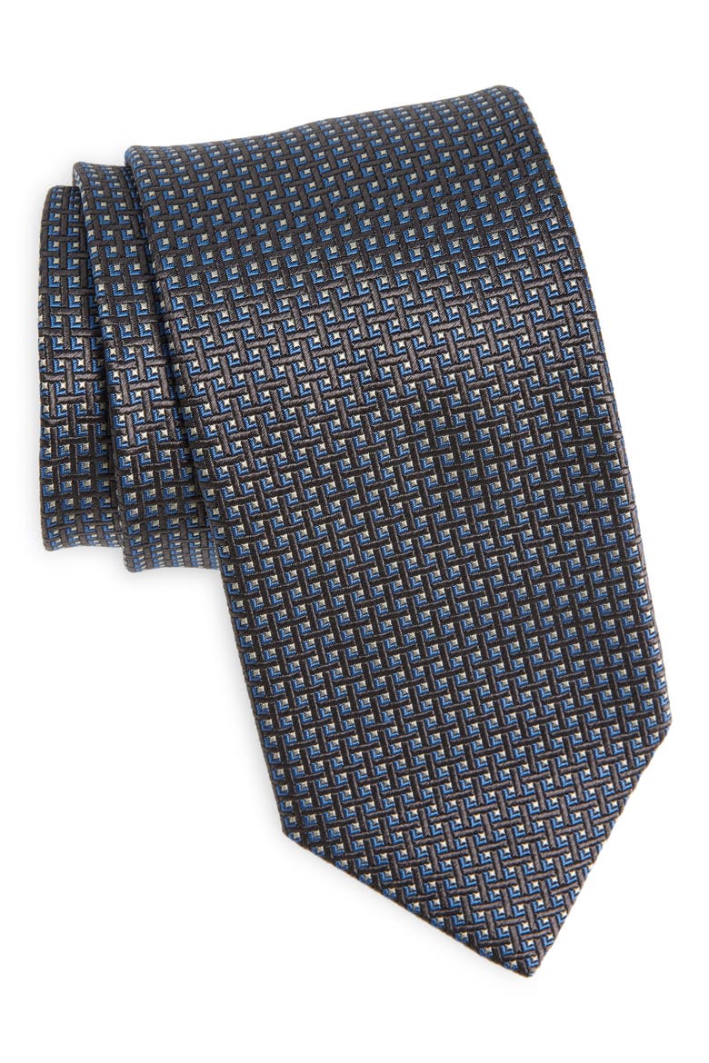 Geometric Pattern Silk Tie, Main, color, CHARCOAL