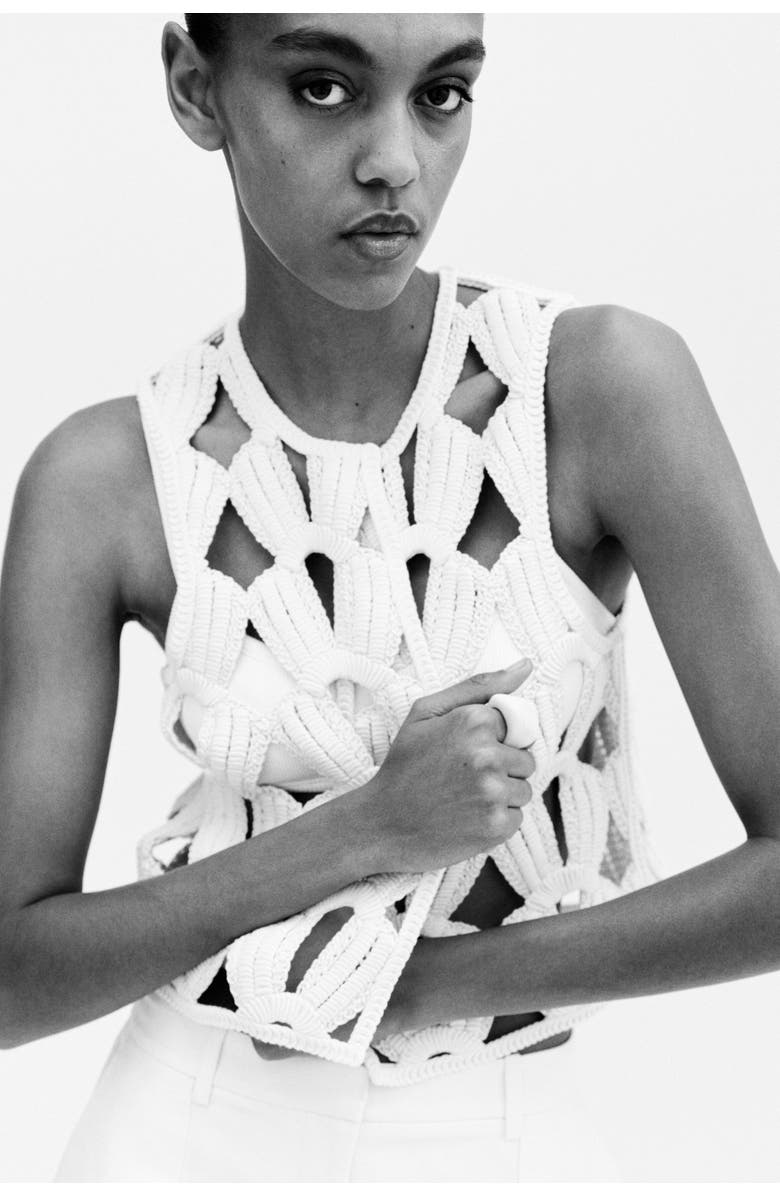 H&M Crochet-look vest, Alternate, color, Cream