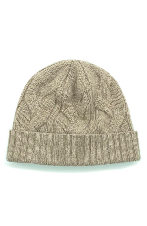 Cable Knit Cuff Cashmere Beanie
