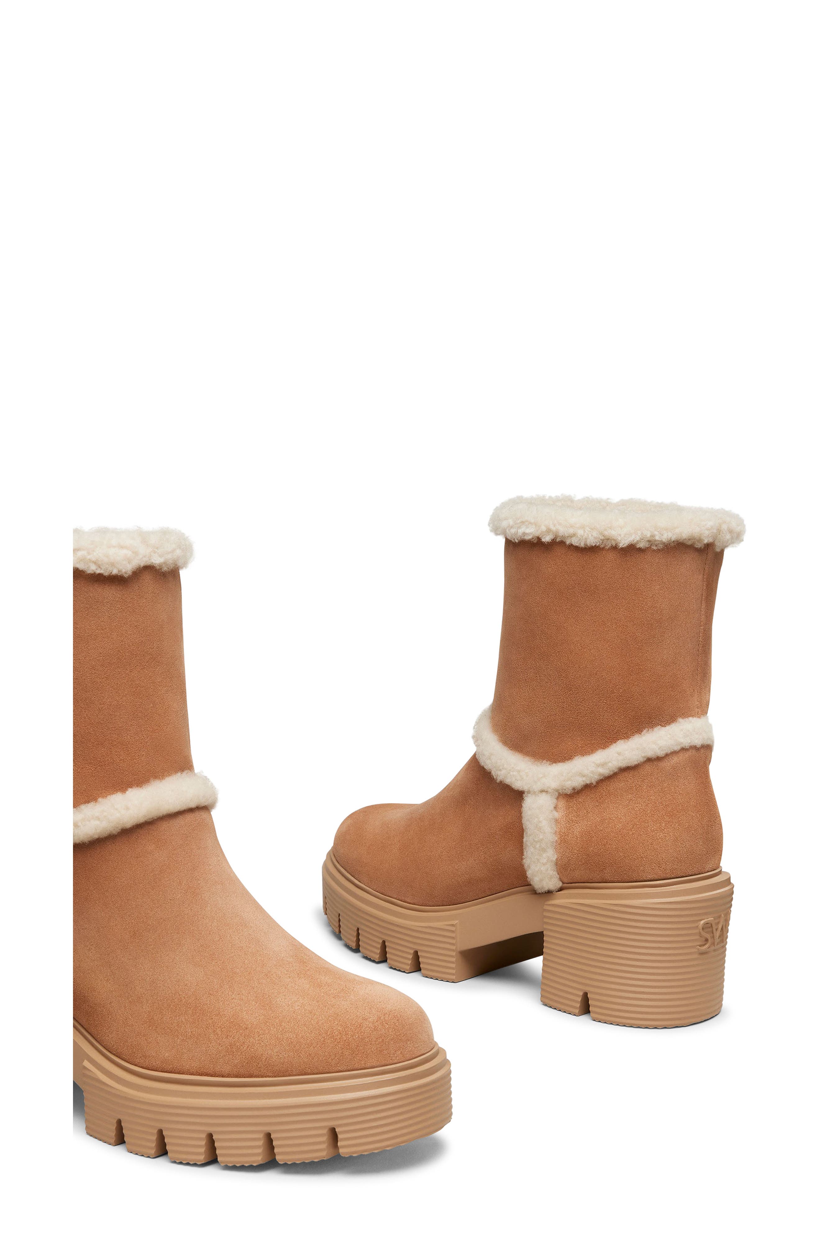 Stuart Weitzman Lennox Genuine Shearling Bootie, Alternate, color, New Camel/ Natural/ Caramel