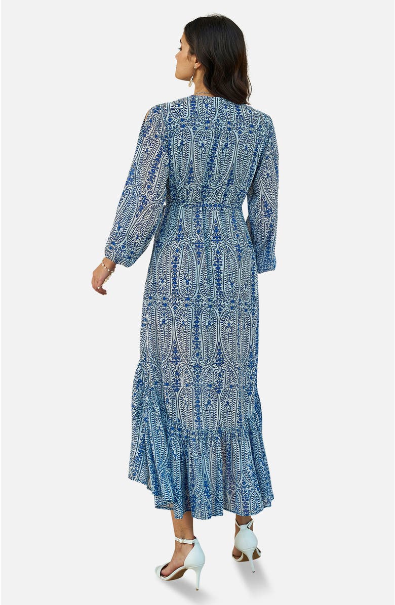 Yumi Paisley Dipped Hemline Midi Dress, Alternate, color, Blue
