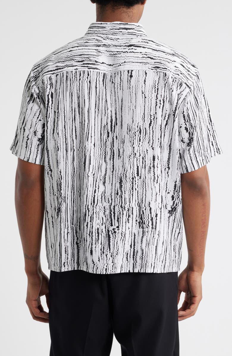 Open Edit Sizzle Stripe Short Sleeve Button-Up Shirt, Alternate, color, White- Black Sizzle Stripe