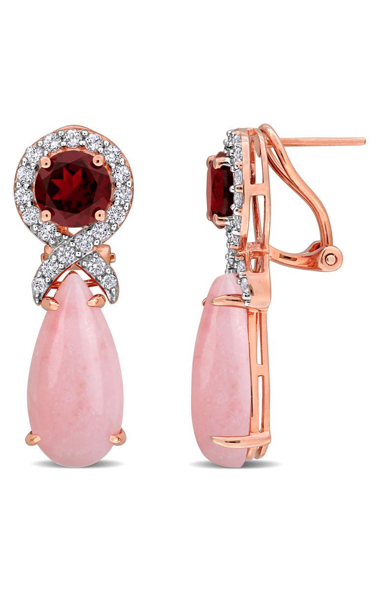 Julianna B. Gemstone Dangle Leverback Earrings Sterling Silver, Main, color, Pink Opal/Rose-Plated