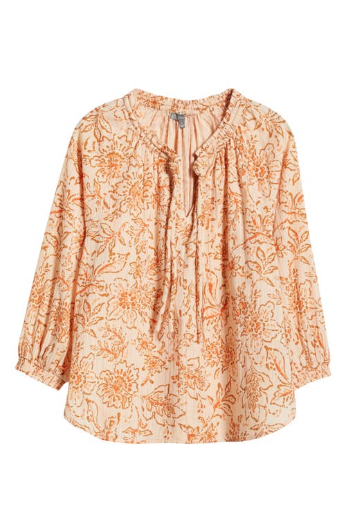 Wit & Wisdom Floral Cotton Peasant Top In Peach Pie/clementine Multi