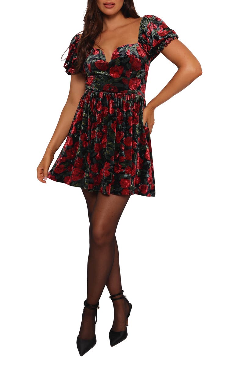 Petal & Pup Anders Floral Print Velvet Minidress, Main, color,