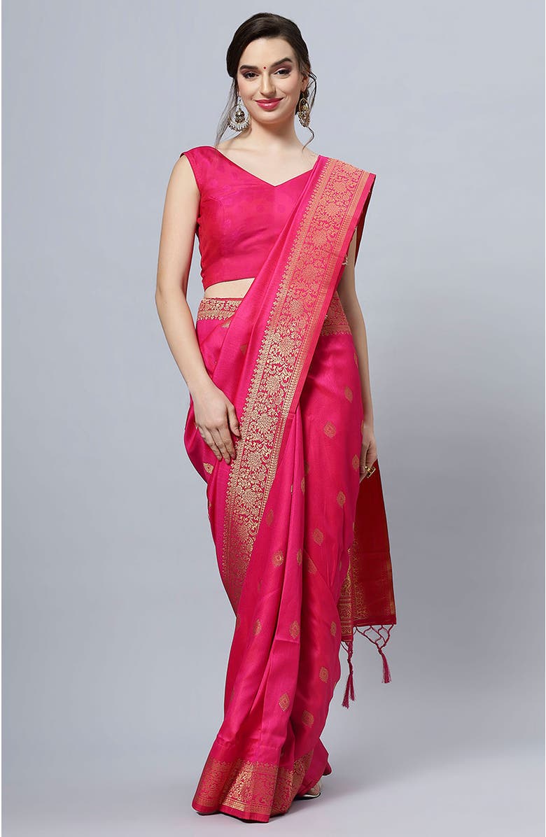 One Minute Saree<sup>®</sup> Silia Moss Weave Pink Art Silk Pre-Draped Ready to Wear Sari, Main, color, 