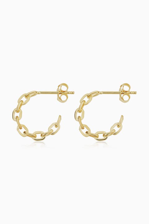 14K Yellow Gold Venice Link Mini Hoops
