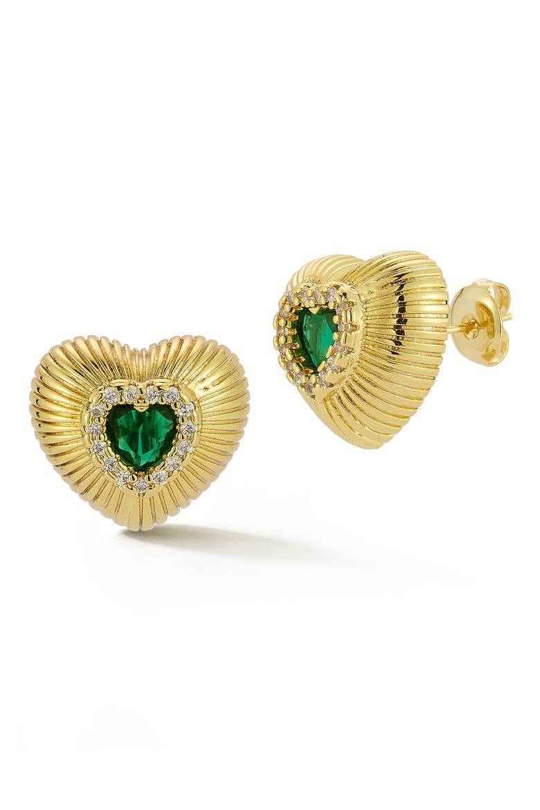 Cubic Zirconia Puffy Heart Stud Earrings, Main, color, GOLD