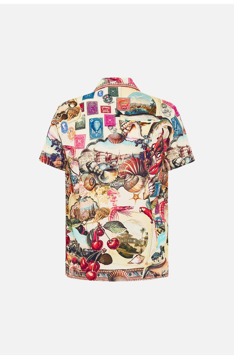 Camilla Short Sleeve Camp Collared Shirt Notes From The Road, Alternate, color, Notes From The Road