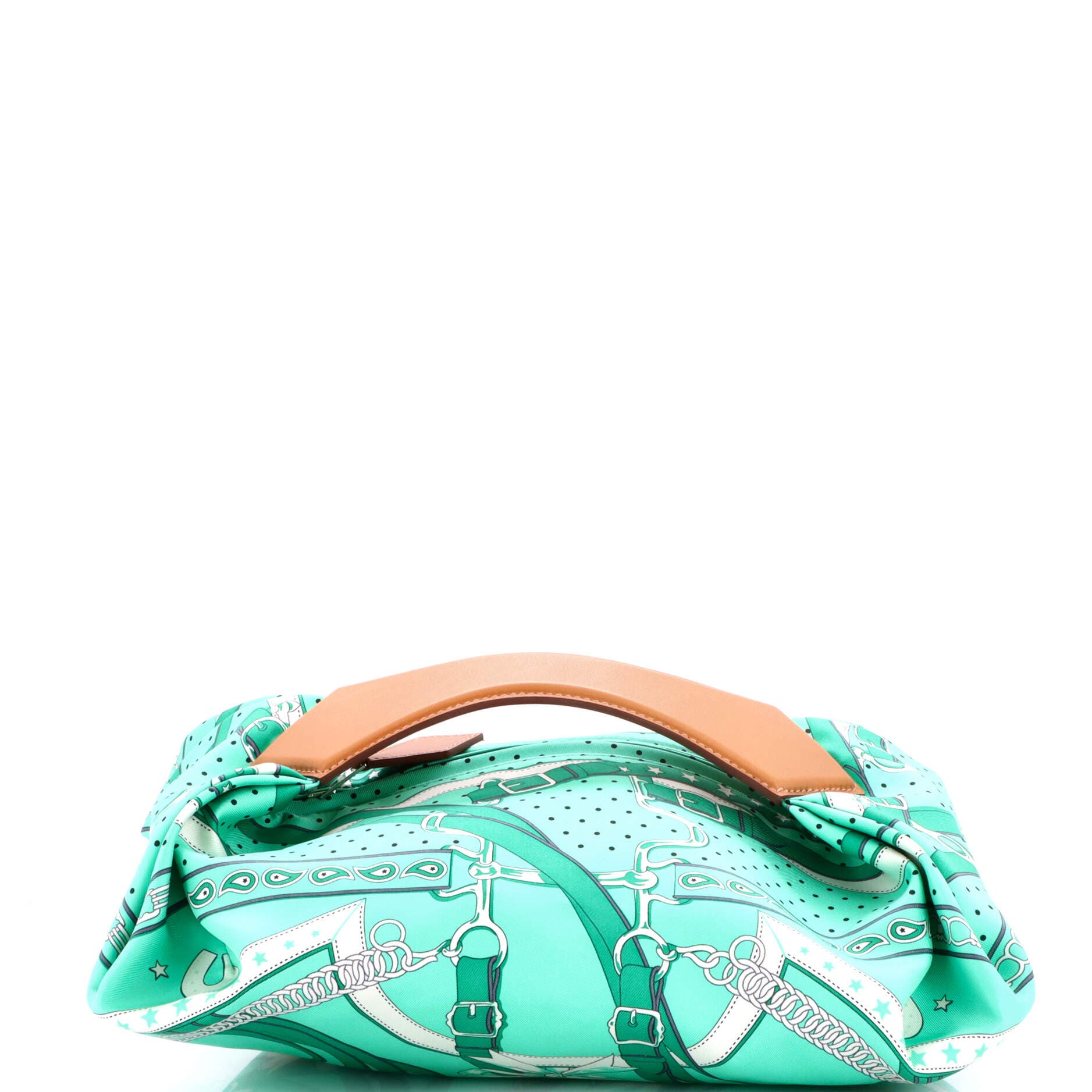 Pre-Owned Hermes Balusoie Bag Printed Silk and Leather, Main, color, Vert Comics