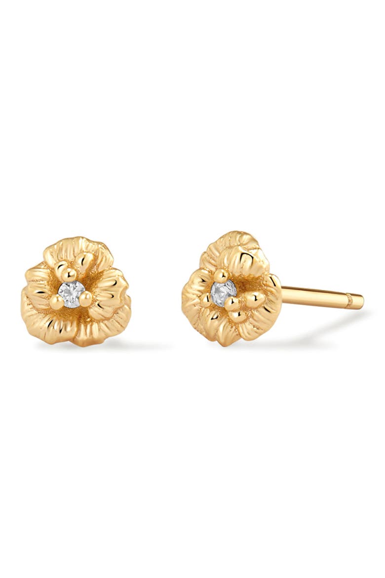 Cubic Zirconia Birthstone Flower Stud Earrings, Main, color, GOLD FEBRUARY
