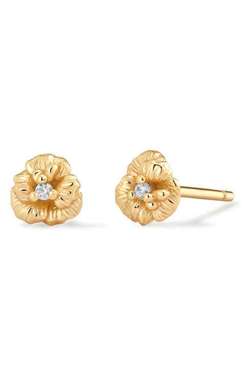 Cubic Zirconia Birthstone Flower Stud Earrings