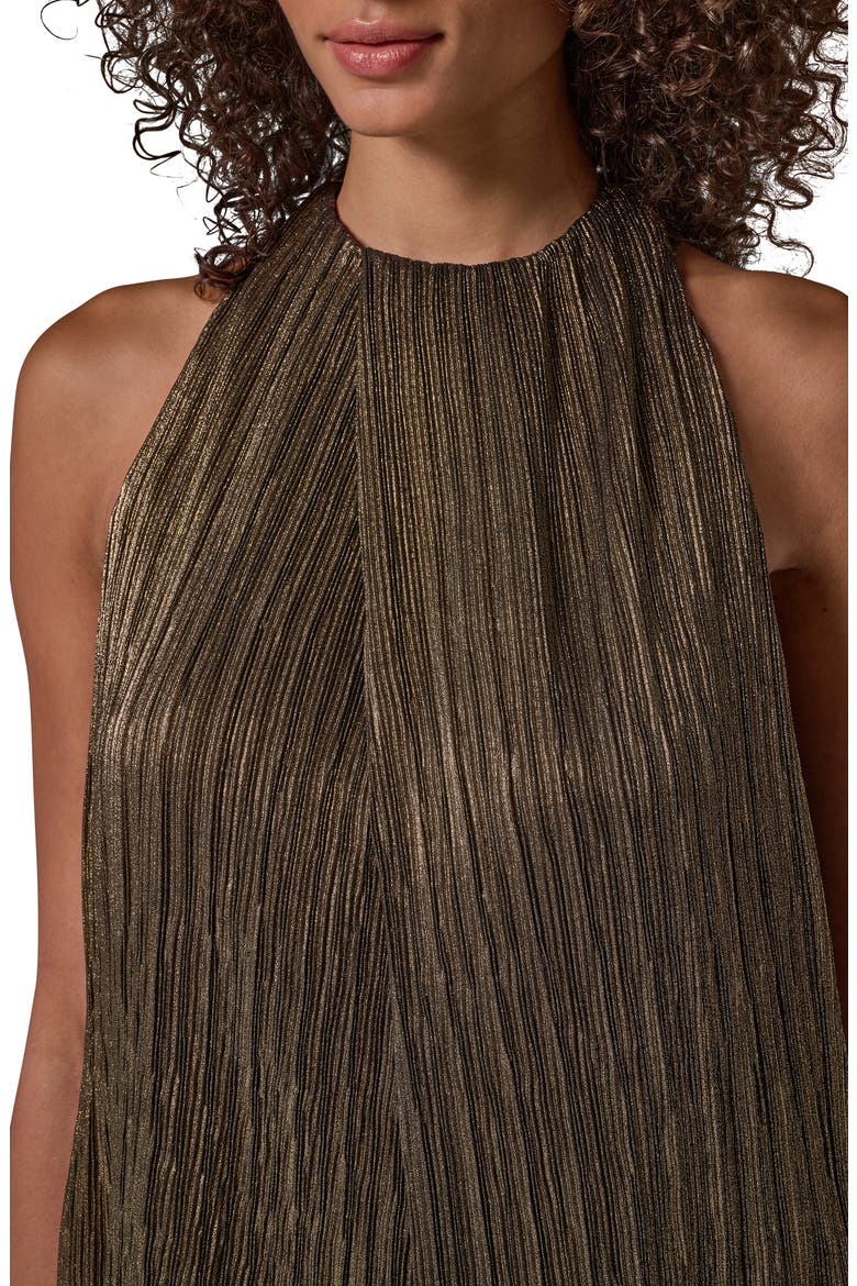 Pleated Halter Neck Crinkle Top, Alternate, color, BLK/ GD FOI
