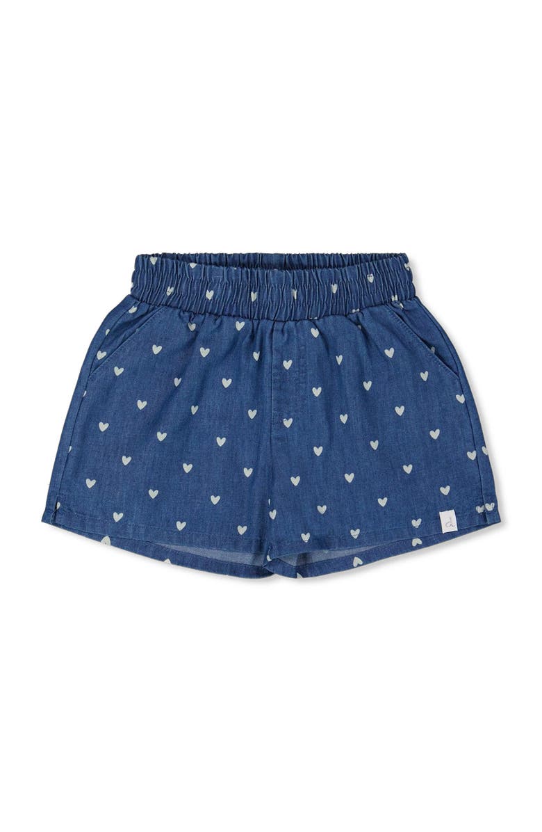Deux par Deux Little Girl's Printed Chambray Short Navy Blue And White Hearts, Main, color, 