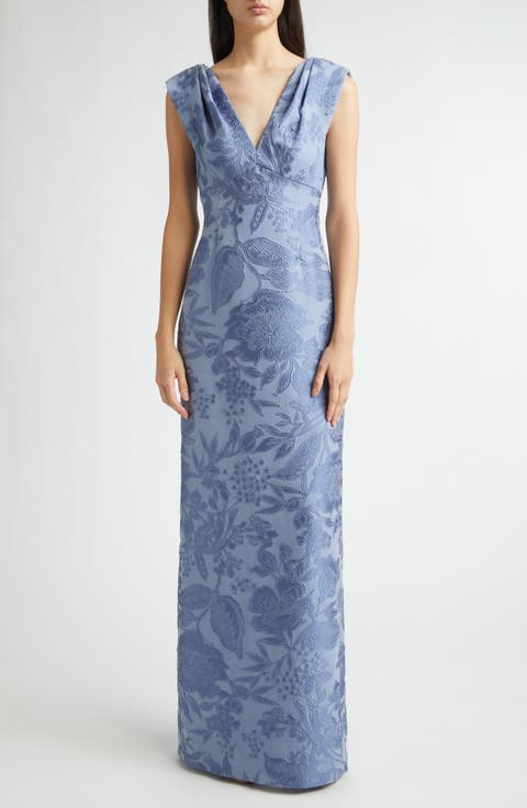 Textured Floral Jacquard Gown
