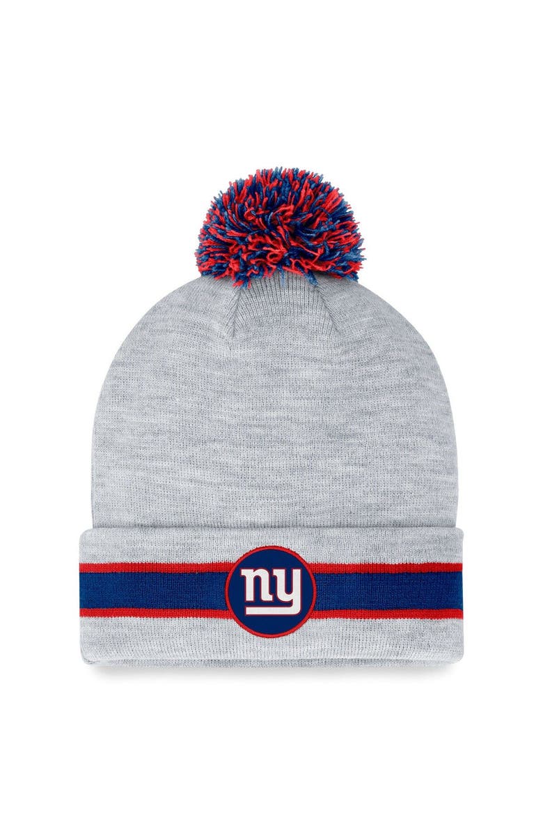 FANATICS Men's Fanatics Branded  Heather Gray New York Giants Cuffed Knit Hat with Pom, Main, color, 