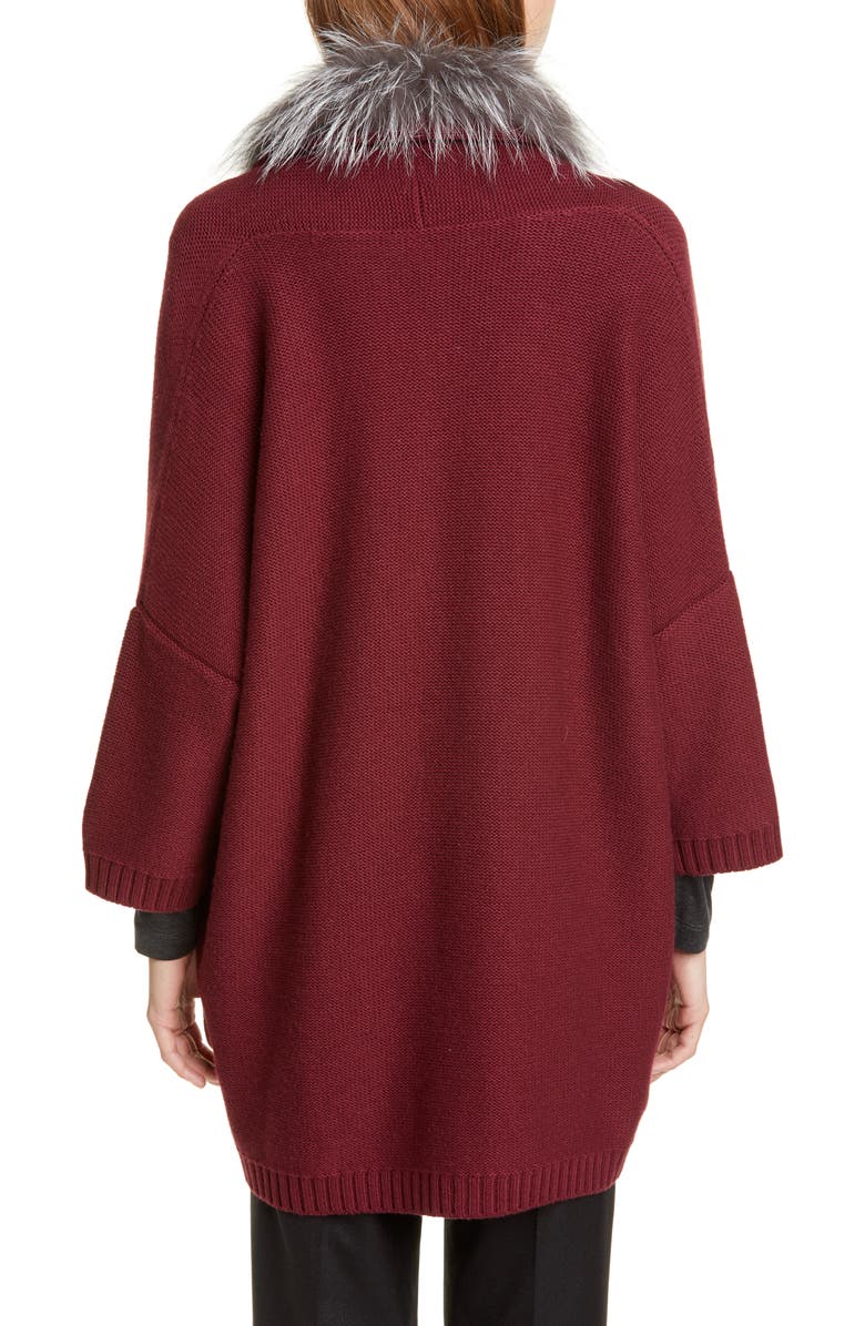 Fabiana Filippi Genuine Fox Fur Collar Wool, Silk & Cashmere Cardigan, Alternate, color, 