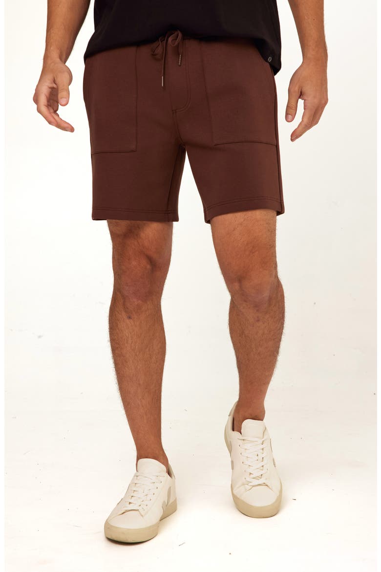 Jaxson Peached Stretch Organic Cotton Blend Shorts, Main, color, COFFEE