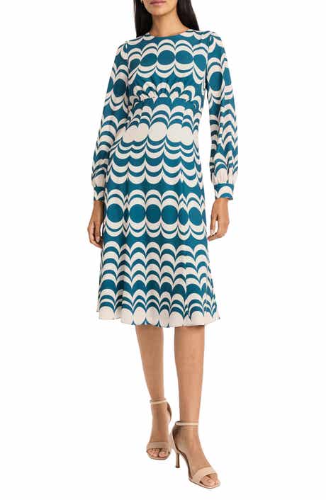 Maggy London Long Sleeve Ruched Waist Midi Dress