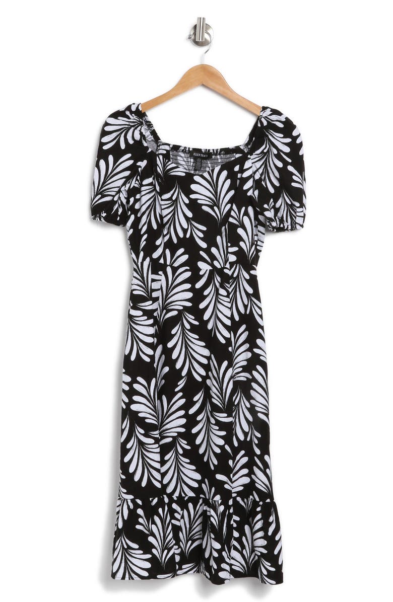 Ellen Tracy Puff Sleeve Linen Blend Midi Dress, Alternate, color,