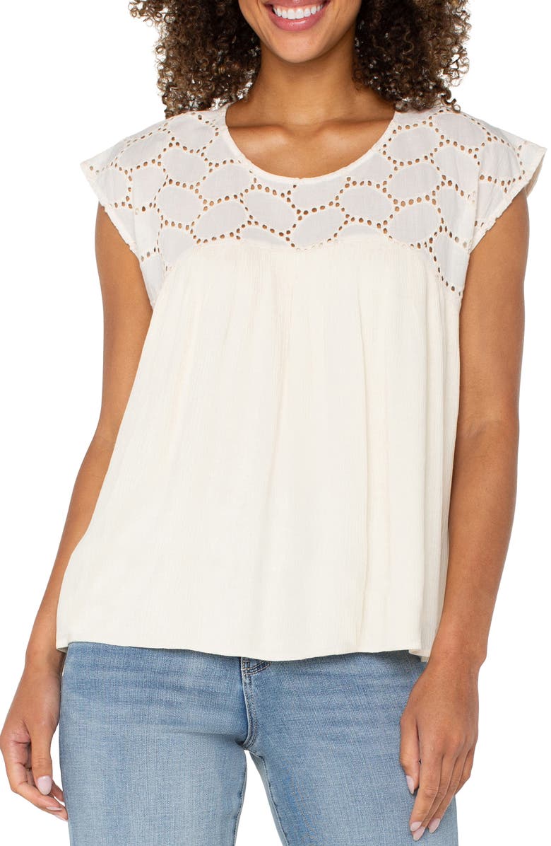Liverpool Los Angeles Dolman Sleeve Cotton Eyelet Top, Main, color,