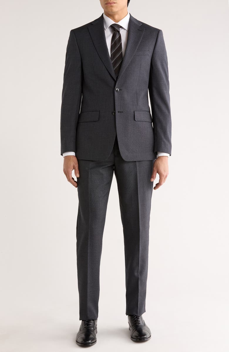 Calvin Klein Charcoal Bird's Eye Slim Fit Wool Blend Suit, Main, color, Charcoal/ Blue Birdseye