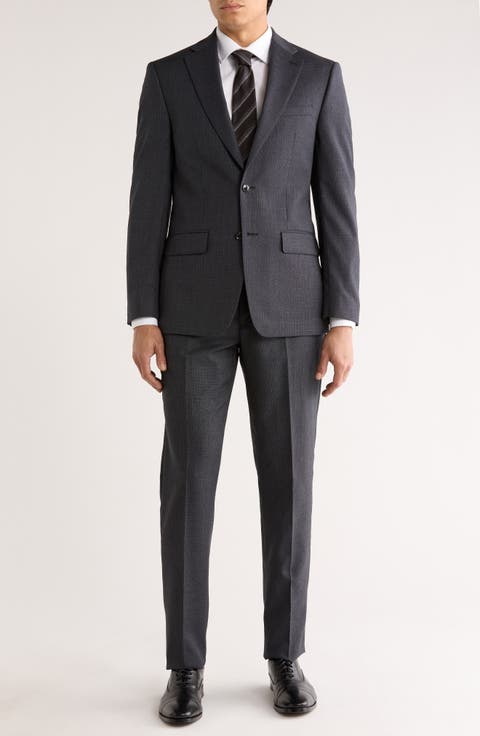 Charcoal Bird's Eye Slim Fit Wool Blend Suit (Short, Regular, Long & Big)